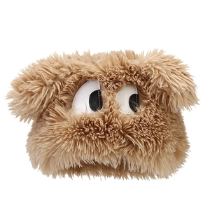 Winter plush hat with creative cartoon big eyes design in soft brown faux fur material