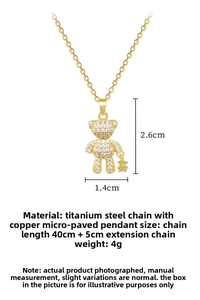 Detail of gold bear pendant with dimensions 2.6x1.4cm and 40+5cm titanium steel chain