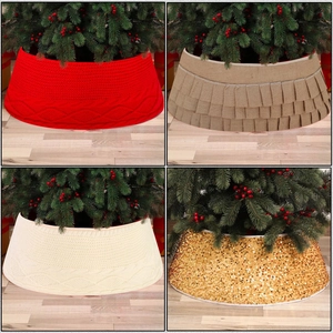 Christmas Tree Skirt Collar Knitted Linen Burlap Sequin Base Cover Decorative Holiday Party Home Decor