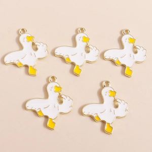 5-piece set of funny little yellow duck enamel charms with gold plating for DIY jewelry