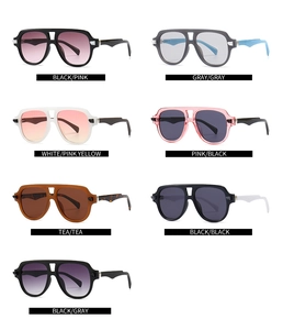 Collection of retro aviator sunglasses with geometric wave arms in seven vibrant colors