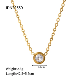 Minimalist gold titanium steel necklace with a sparkling cubic zirconia round pendant