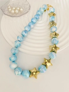 Collana di perle stile hawaiano con ciondoli a stella dorati per vacanze estive