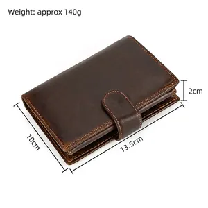 Three-fold genuine leather wallet in dark brown with snap closure and coin pocket