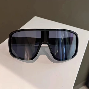 Cycling sports sunglasses with matte black wrap frame and dark grey polarized lens
