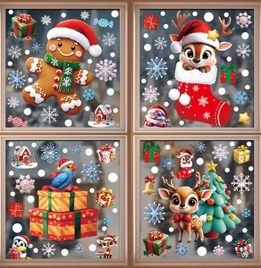 Detailed Christmas window stickers showing cute gingerbread man and reindeer decorations