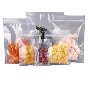 Frosted transparent self-sealing food bags set in various sizes for kitchen storage