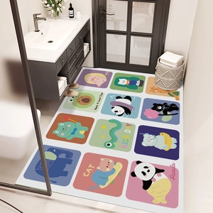 Absorbent bathroom rug with cartoon animals and Panda motifs for a modern home
