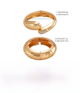 Detailed size specifications for wide gold spring cuff bracelets in zinc alloy material