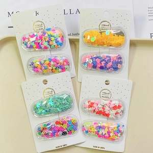Rainbow glitter BB hair clip set with colorful heart and star sequins for girls