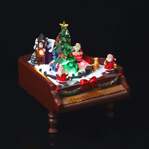 Boîte à musique piano de Noël lumineuse avec LED et décor de scène de neige