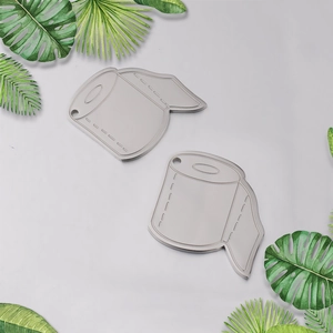 Detailed view of two toilet paper roll pendants in polished stainless steel finish