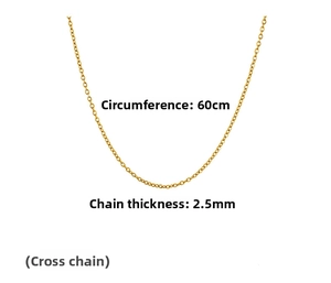 Detailed view of golden stainless steel cross chain with 60cm length and 2.5mm width