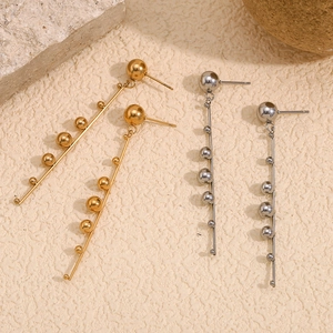 Stainless Steel Dangle Earrings 18K Gold Plated Long Bead Tassel Geometric Minimalist Fashion Jewelry For Women
