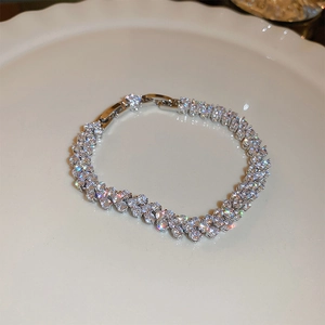Detail of the multi-row sparkling zircon bracelet with secure metal clasp closure