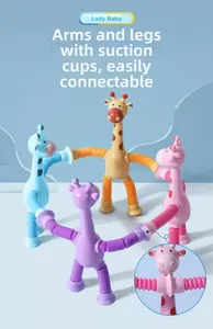 Interconnected giraffe telescopic toys with suction cups showing flexible limb assembly