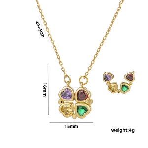 Titanium steel four-leaf clover necklace with colorful crystals and adjustable chain
