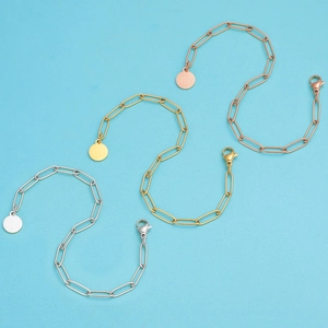 Three hollow chunky square link bracelets in silver, gold, and rose gold finishes