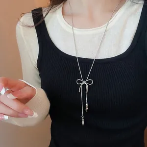Balletcore Bow Ballet Shoes Pendant Necklace Alloy Long Y-Shaped Snake Chain Elegant Versatile Fashion Accessories For Women
