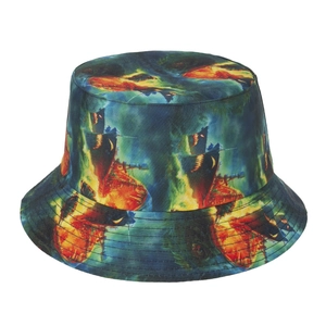 Reversible bucket hat with vibrant abstract art print and reinforced stitched brim design