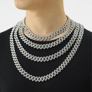Hip Hop Iced Out Cuban Link Chain Necklace Alloy Rhinestone Miami Style Geometric Heavy Streetwear For Men
