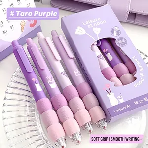 Set of 4 purple retractable 0.5mm gel pens with soft sponge grip and ST needle tip