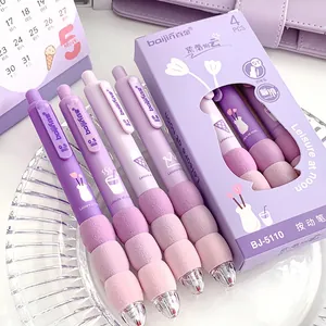 Set of 4 purple retractable 0.5mm gel pens with soft sponge grip and ST needle tip