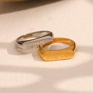 Chevalière Acier Inoxydable Plaqué Or 18K You Can Gravé Minimaliste Poli Inspirant Bijoux Pour Femmes Hommes