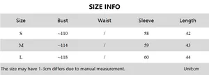 Detailed size chart for women's long sleeve crop hoodie featuring S to L measurements