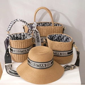 Detailed close-up of woven mesh texture and elegant wooden handles on this stylish bag