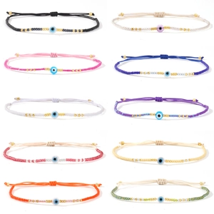 Pulsera De Cuentas Mal De Ojo Resina Vidrio Aleación Cordón Trenzado Ajustable Joyería Étnica Suerte Mujer Hombre