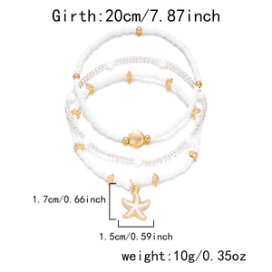 Detail of layered beach necklace with starfish charms and dimension measurements