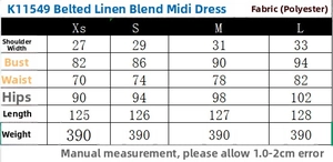 Guide des tailles détaillé pour robe midi sans manches avec mesures d'épaules et poitrine