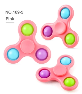 Pink three-arm fidget spinner with colorful push pop silicone bubbles for stress relief