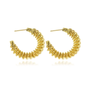 Chic 18K gold plated stainless steel C-shape twisted hoop earrings with spiral design