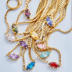 Minimalist 12-birthstone marquise zircon gold box chain necklace collection for women