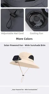 Solar fan sun hat detail showing the adjustable drawstring and wide brim for outdoor use