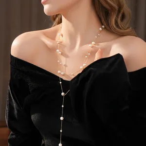 French vintage gold Y-shaped pearl necklace featuring multi-layered strands for women