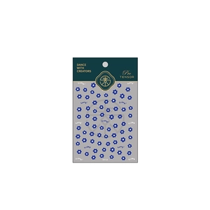 5D thin adhesive nail stickers featuring blue floral patterns and artistic typography