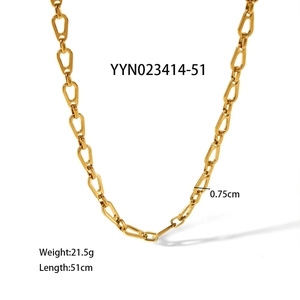 Elegant gold double-layered stainless steel necklace with geometric links 51cm 21.5g