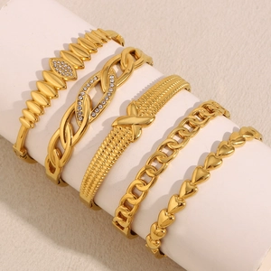 Stainless Steel Bangle Bracelet For Women 18K Gold Plated Heart Water Drop X Pattern Zircon Clasp Fashion Jewelry