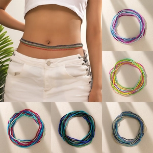 Bohemian Colorful Glass Seed Beads Waist Chains For Women Multi Layer Elastic Body Jewelry Retro Summer Beach Accessories