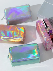 Holographic Laser Cosmetic Bag Waterproof PU Leather Makeup Organizer Travel Toiletry Pouch Portable For Women