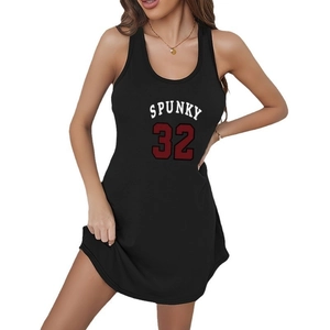 Women's black athletic tank dress with Spunky 32 letter print in American style