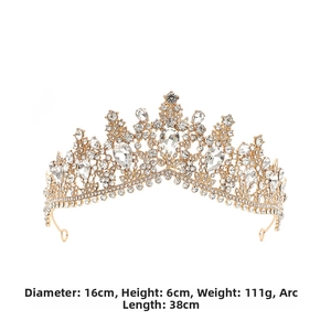 Baroque crown detail with measurements 16cm diameter and 6cm height and white rhinestones