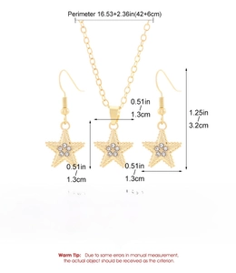 Specifiche dettagliate delle dimensioni per il set di collana e orecchini a stella