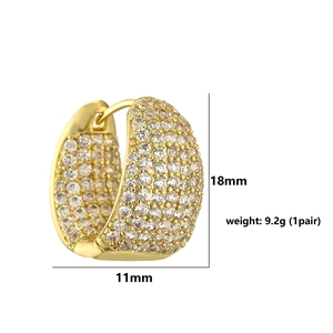 Detailed view of 18mm gold plated hoop earrings with micro paved cubic zirconia stones