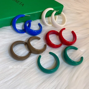 Chunky C-Shaped Hoop Earrings With 925 Sterling Silver Earring Post Glossy Acrylic Geometric Statement Jewelry For Women