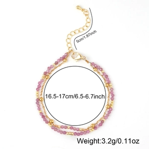 Double-layer bohemian bracelet with natural stone beads and golden chain on white background