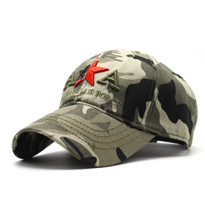 Jungle camouflage military flat cap with 3D embroidery and red star on front